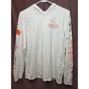 Adidas Kids White Hoodie Long Sleeve‎ Shirt Size L The Badge of Sport Doodle T